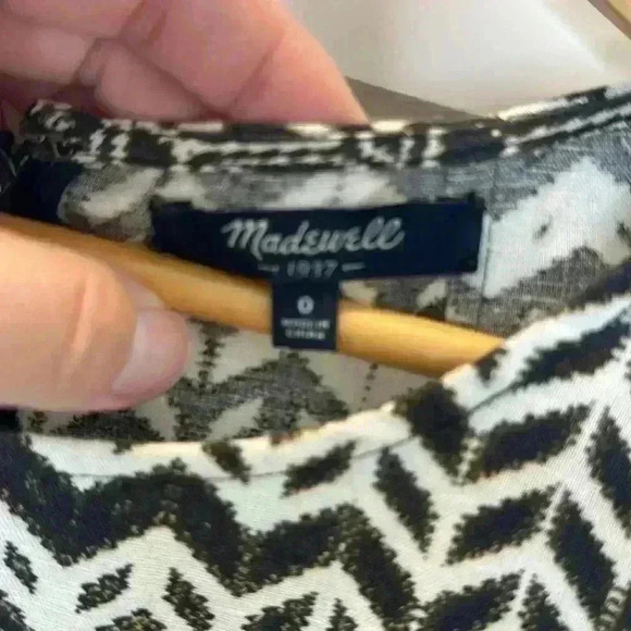 Madewell Dress Womens Black Cream Sz: 0 Chev Songbird Short Sleeve Tribal Casual - Picture 4 of 8